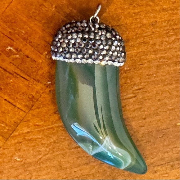 Handmade Large Heavy Blinged-Out Claw Horn Fang Pendant 2.25" long One of a Kind - Picture 3 of 15